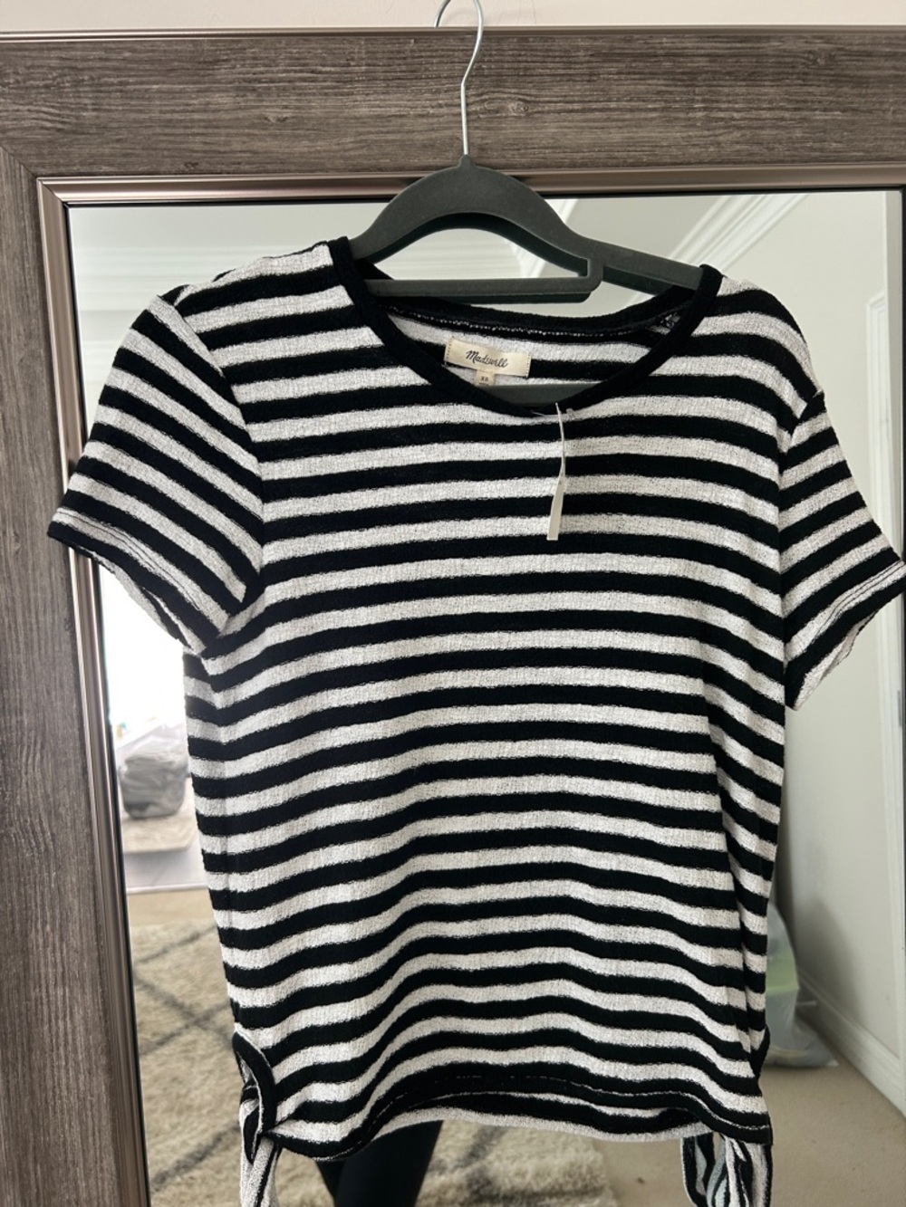 Madewell Black & White Striped Short Sleeve Tee with Side Ties